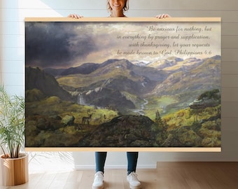Mountain Landscape Bible Verse Art | Christian Wall Hanging Tapestry | Scripture Canvas Print | Spiritual Mountain Wall Art Decor hn379