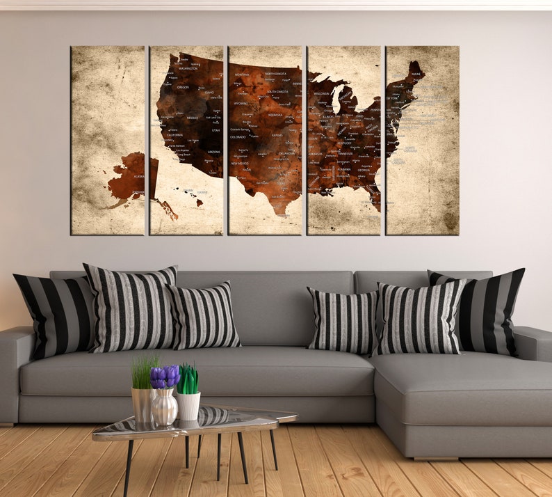 United States Map Wall Art Canvas Print Map of States in Us Etsy
