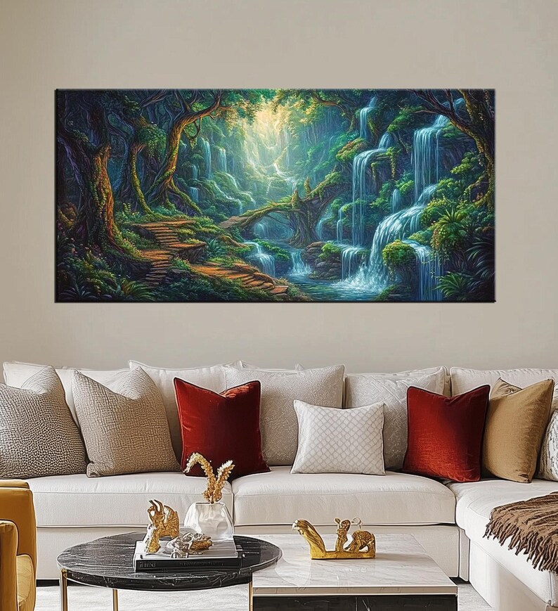 Enchanted Waterfall Canvas Print | Mystical Forest Landscape | Nature ...
