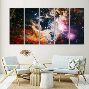 Stunning Cosmic Nebula Triptych Canvas - Large Outer Space Wall Art, Galaxy and Starry Sky Prints, Astronomical Decor Set of 5 Panels df270