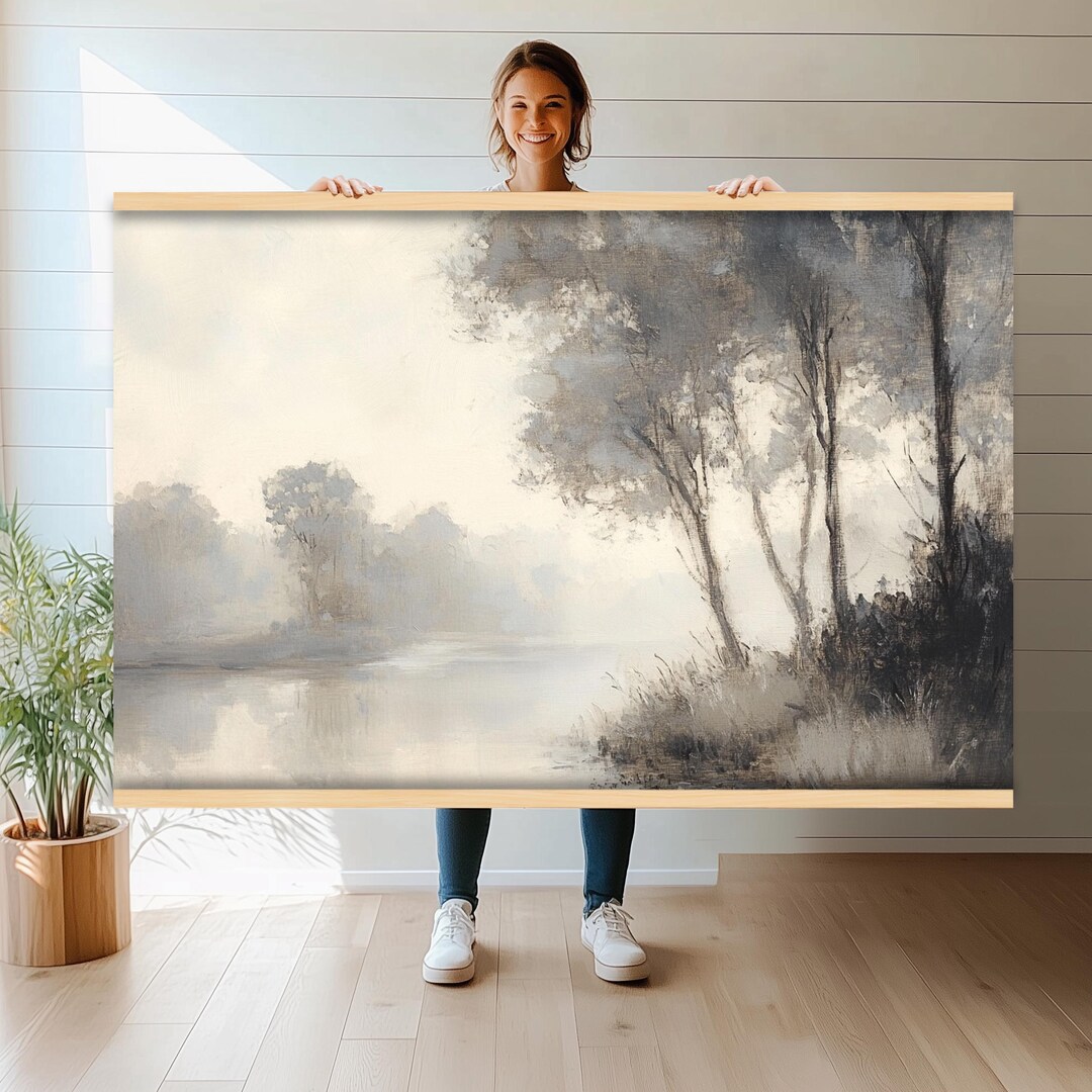 Black and White Forest Landscape Wall Art | Extra Large Monochrome ...