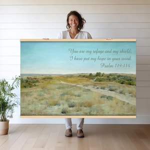 Christian Landscape Canvas | Bible Verse Wall Art | Rustic Countryside Print | Scripture Tapestry for Faith-Based Home Decor hn377