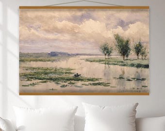 Tranquil River Landscape Wall Hanging | Large Canvas Print Tapestry | Nature-Inspired Wall Art for Living Room, Bedroom, or Office h252