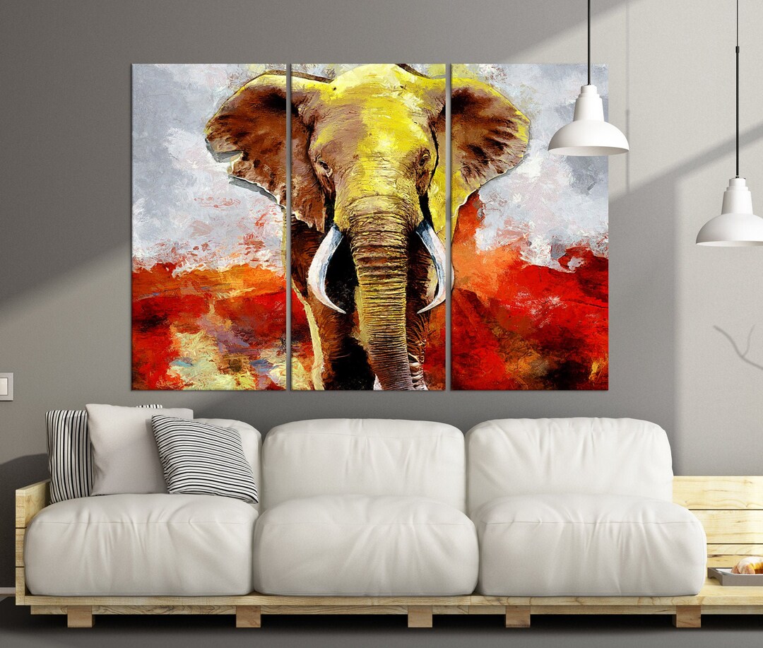 Abstract Elephant Wall Art Canvas, Extra Large Wall Art Print, Abstract