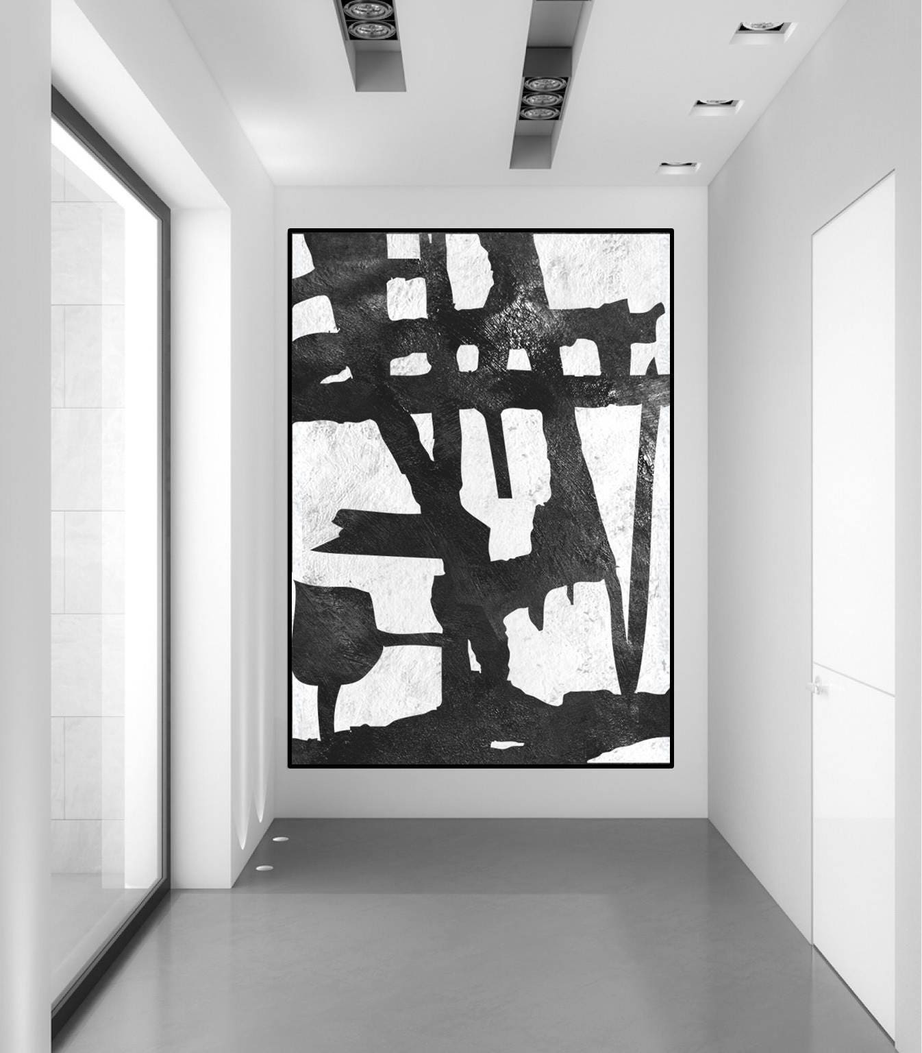 Extra Large Wall Art Abstract Painting on Canvas Black and White Wall ...