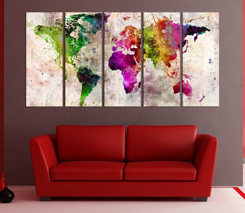 Watercolor World Map Wall Art Canvas Print Extra Large Wall Etsy