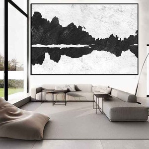 Abstract Mountains large wall art original painting on canvas black and white minimalist modern wall decor Acrylic painting landscape art