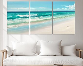Turquoise Beach Waves Canvas Print | Large Coastal Wall Art | Ocean Serenity Decor for Living Room or Modern Spaces md404