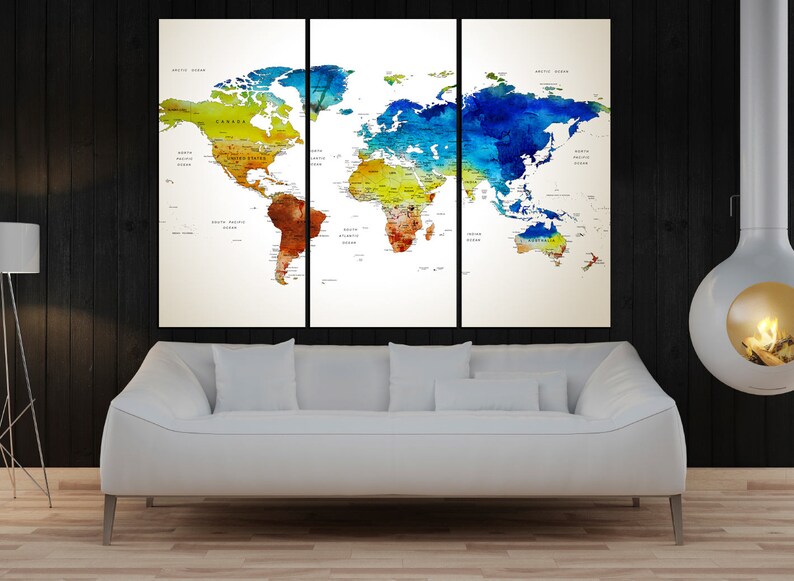 Extra Large Wall Art Push Pin World Map Print Modern