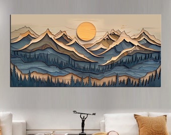 Wood Inspired Mountain Range Wall Art Set of 3 | Rustic Wood Panels for Nursery | Large Modern Nature Decor Living Room Decor md39