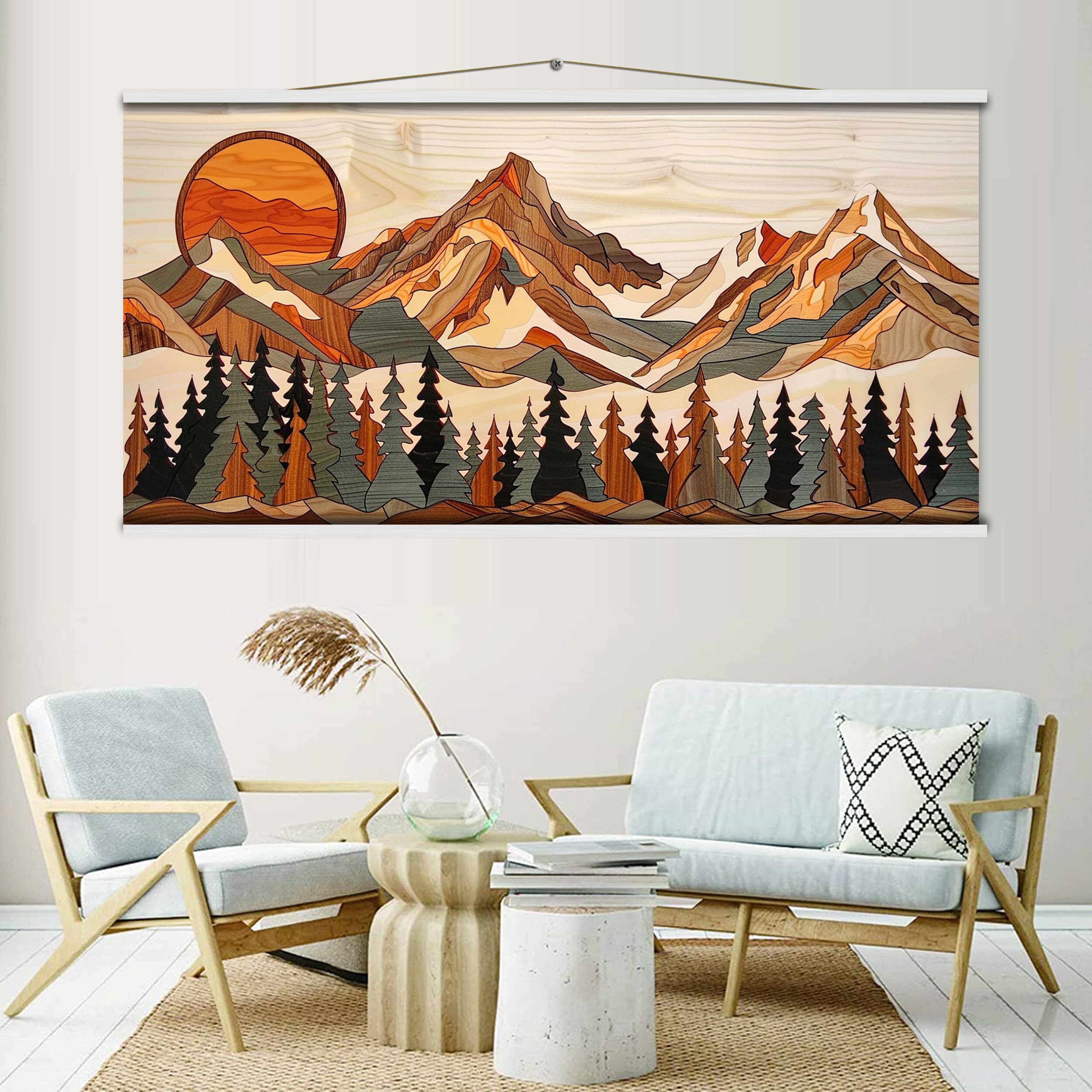 Sunset Mountain Landscape, Layered Wall Art, Rustic Wood Print