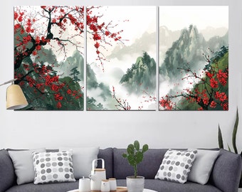 Serene Mountain Lake Extra Large Canvas Print | Minimalist Japanese Landscape Art | Zen Decor for Living Room or Meditation Space md49