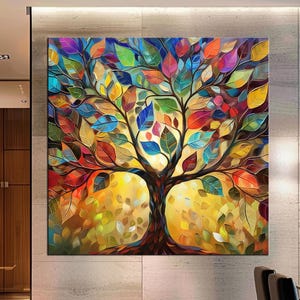 Colorful Yggdrasil Tree of Life Canvas Print – Vibrant Abstract Art for Nature-Inspired, Spiritual, and Contemporary Home Decor md283