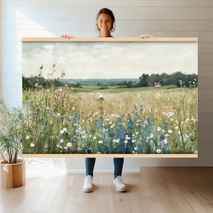 Large Floral Landscape Canvas Print Tapestry | Extra Large Textile Art Wall Hanging | Oversized Wall Art for Home or Office Decor hn52