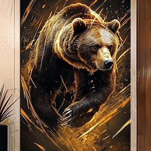 Dynamic Grizzly Bear Canvas Art | Wildlife Large Wall Print | Rustic Cabin Decor for Living Room or Office | Animal Wall Hanging md418