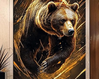 Dynamic Grizzly Bear Canvas Art | Wildlife Large Wall Print | Rustic Cabin Decor for Living Room or Office | Animal Wall Hanging md418