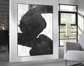 extra large abstract block painting, black and white original painting on canvas, blocks abstract art, large canvas art ,