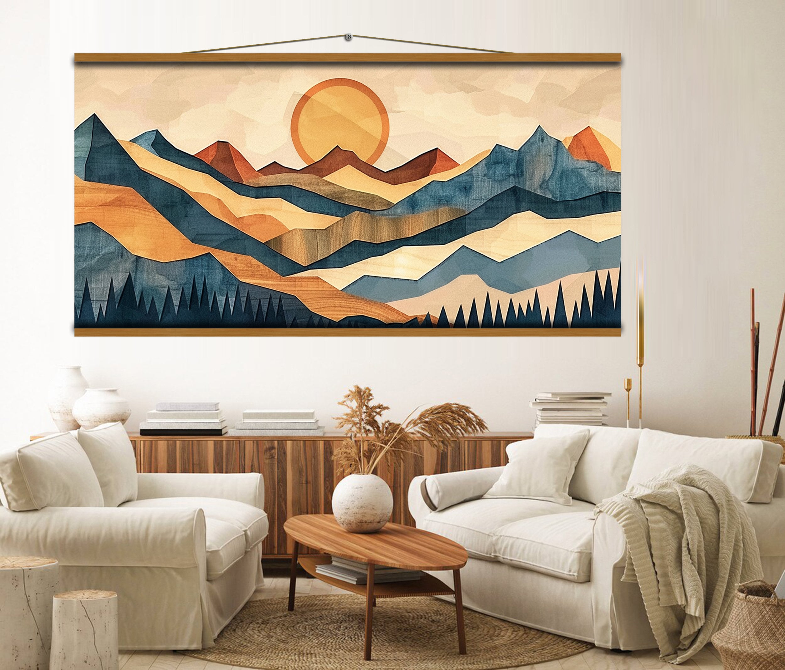 Layered Mountain Sunrise Wall Hanger Canvas Print - Abstract 