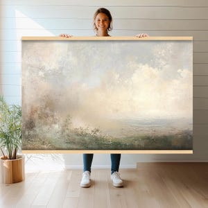 Serene Abstract Landscape Canvas Print Tapestry | Neutral Tones Extra Large Wall Art | Textile Wall Hanging for Living Room or Office hn54