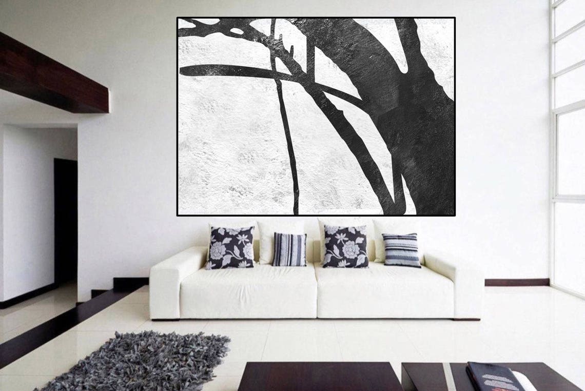 Original Abstrct Painting on Large Canvas Black and White Etsy