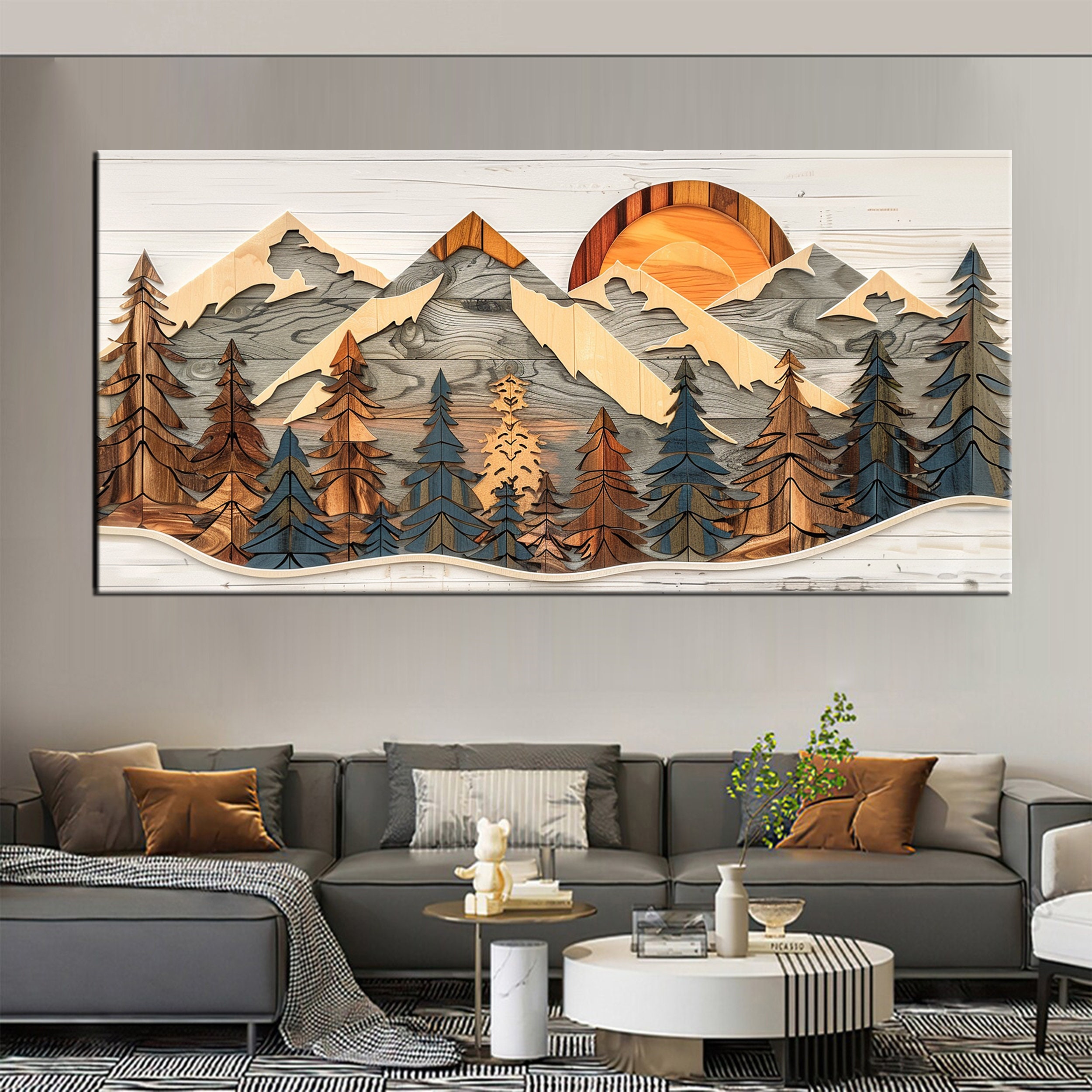 Layered Mountain Range Wall Art, Nature-inspired Framed