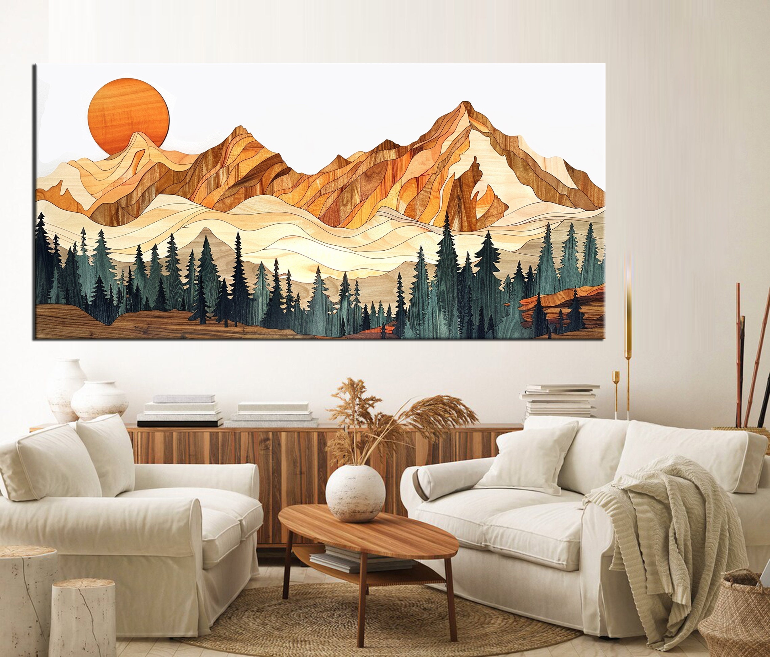 Stunning Mountain Landscape Canvas Print - Layered Wood Effect