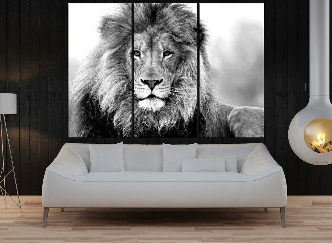 Black and White Lion Wall Art Canvas Print for Living Office , Lion