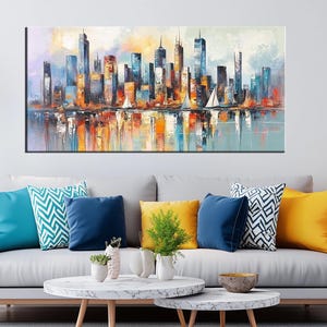 Colorful Cityscape Canvas Print | Large Modern Wall Art of Urban Skyline | Abstract City Wall Decor for Living Room, Office & Bedroom md462