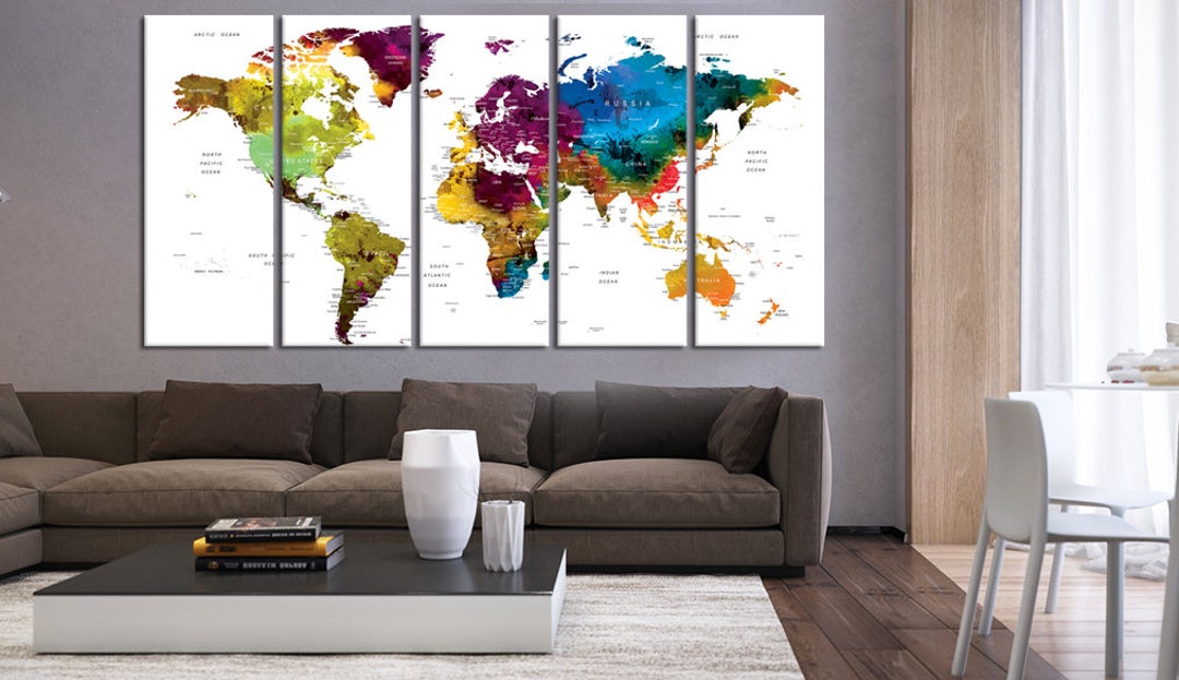 Push Pin Travel World Map Canvas Print World Map Wall Art Set - Etsy
