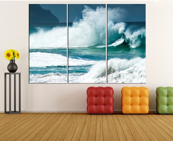 Wellen Leinwand Druck Extra Grosse Wandkunst Ozean Wellen Etsy