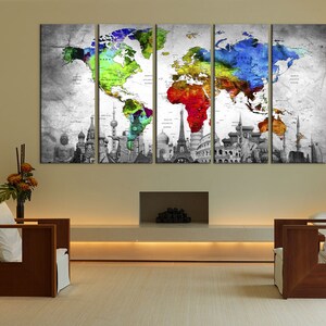 Large Abstract Art Canvas Push Pin World Map Wall Art Travel - Etsy