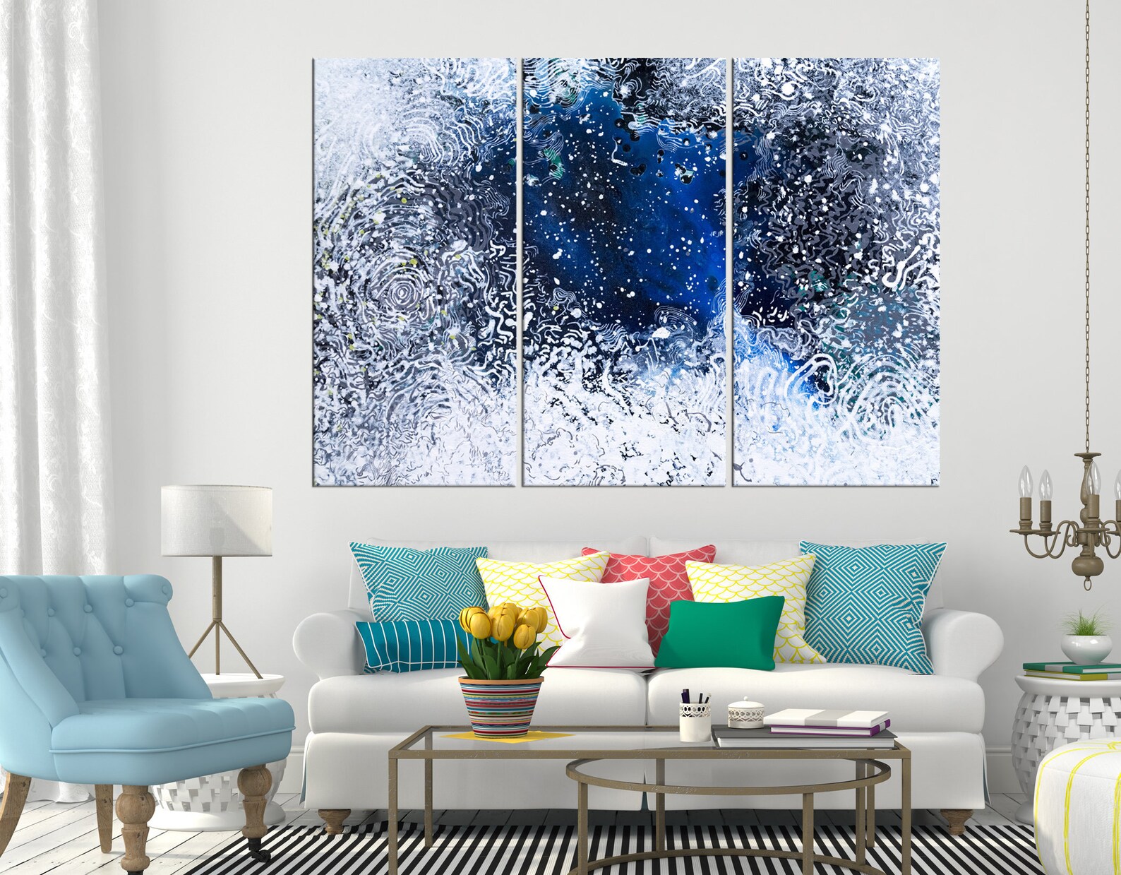Large Navy Blue Wall Art Abstract Canvas Print Modern Etsy