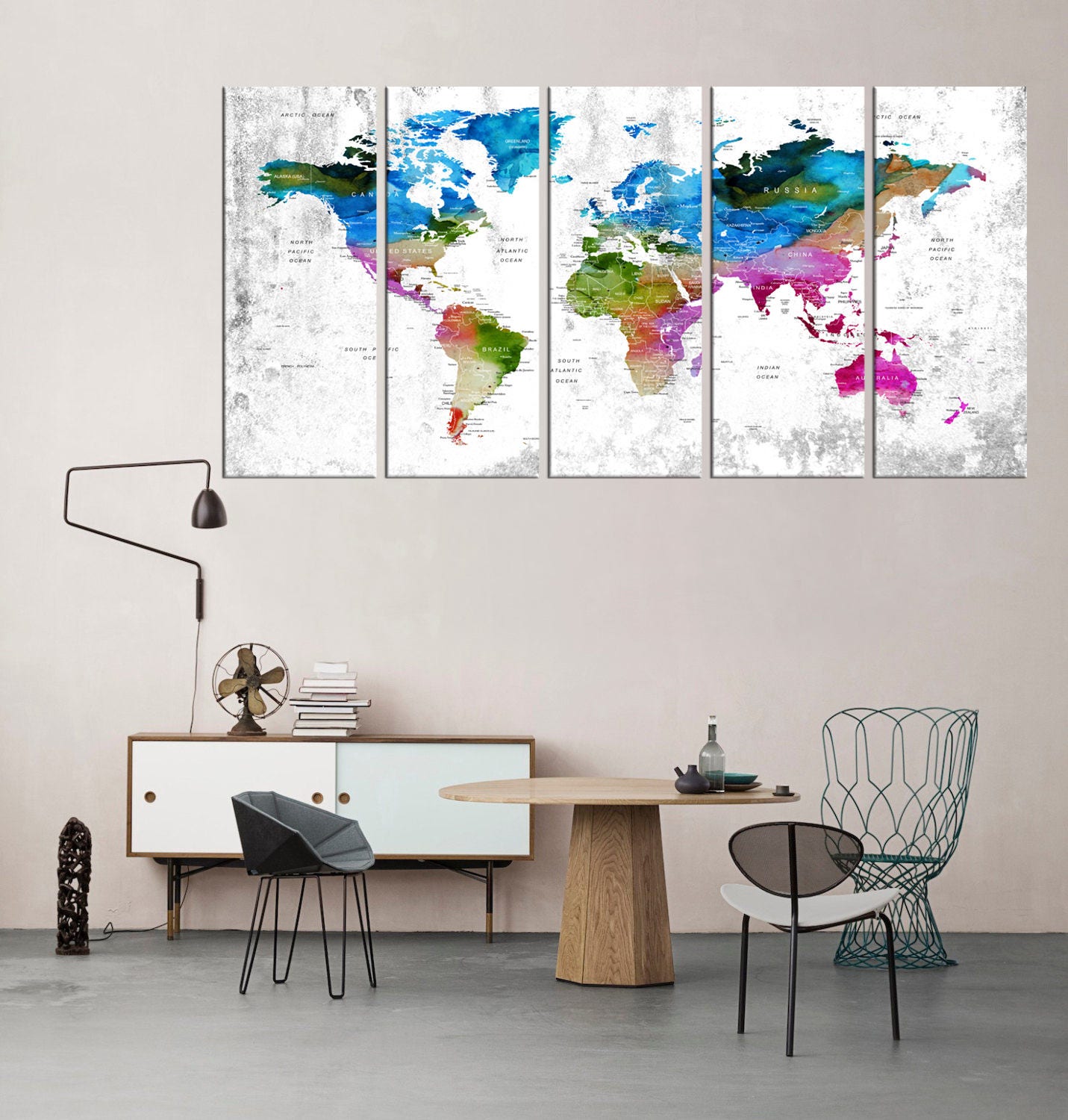 Watercolor Print Wall Art Print Hr35 Framed 5 Panel Large World Map Wall Art Print Print Set World Map Print Wall Decor Artwork Handmade Products Beautyboss.co.id