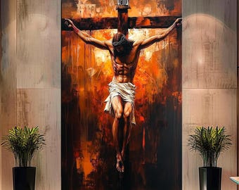 Jesus on the Cross Canvas Print | Religious Wall Art | Christian Home Decor | Passion of Christ Artwork | Large Faith-Inspired Wall Art m445