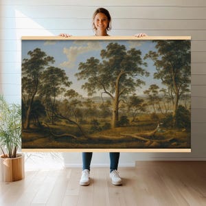 Serene Forest Landscape Canvas Print | Large Wall Hanging Tapestry with Tall Trees and Rolling Hills Tranquil Nature Art for Home Decor h248
