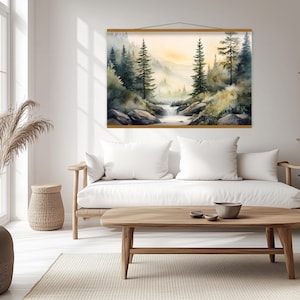 Misty Mountain Forest Canvas Print | Tranquil Waterfall Wall Hanging ...