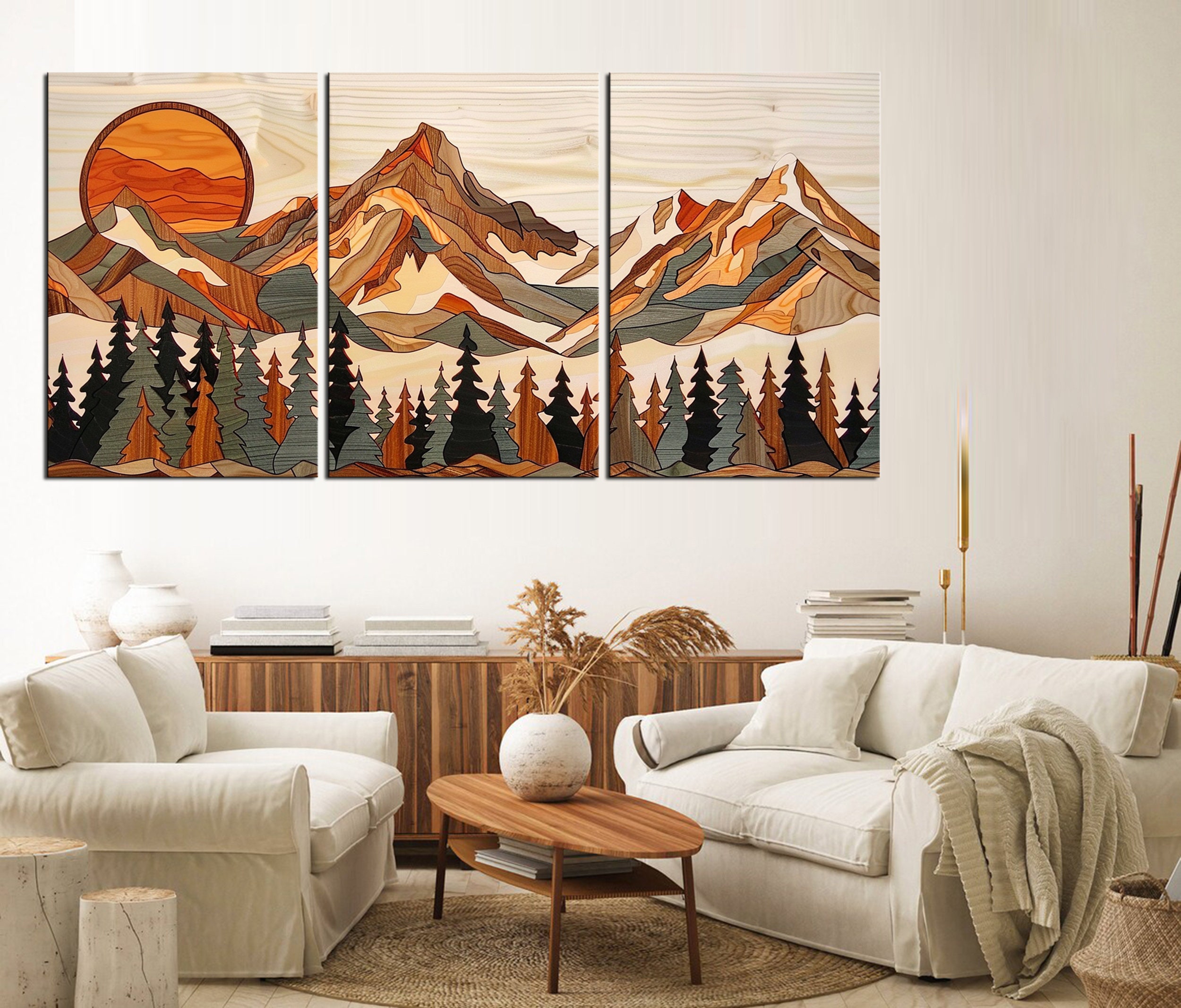 Mountain Wood Wall Art | Cabin Decor | Framed Nursery Art | Large