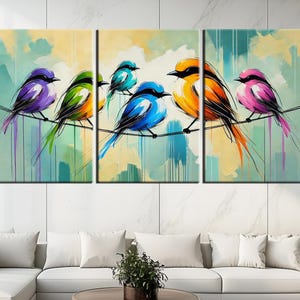 Colorful Birds Canvas Print | Large Wall Art for Living Room | Vibrant Bird Artwork | Modern Nature Decor | Unique Bird Painting Canvas m375