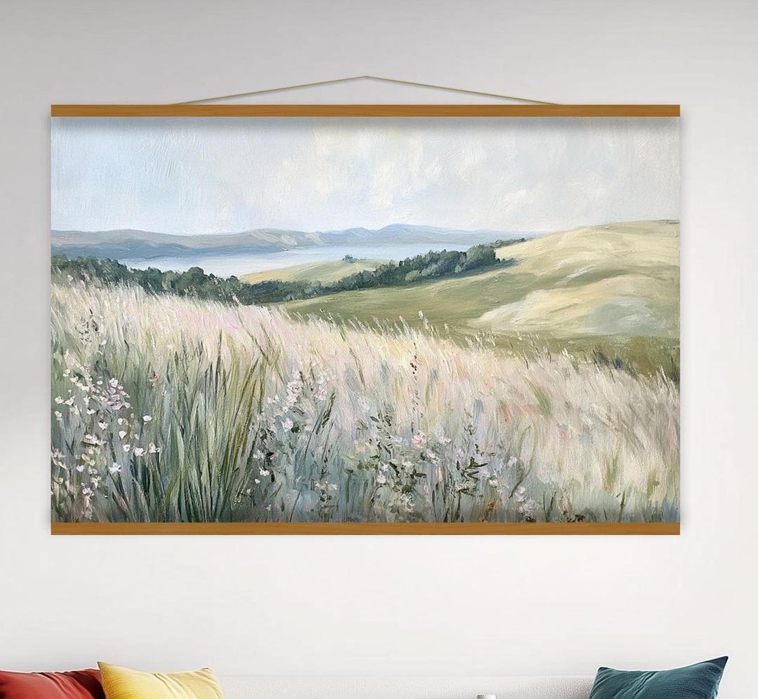 Pastoral Landscape Tapestry Serene Rolling Hills Wall Hanging Calm