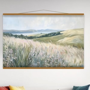 Pastoral Landscape Tapestry | Serene Rolling Hills Wall Hanging | Calm Meadow Decor | Country Living Wall Art | Nature-Inspired Tapestry h35