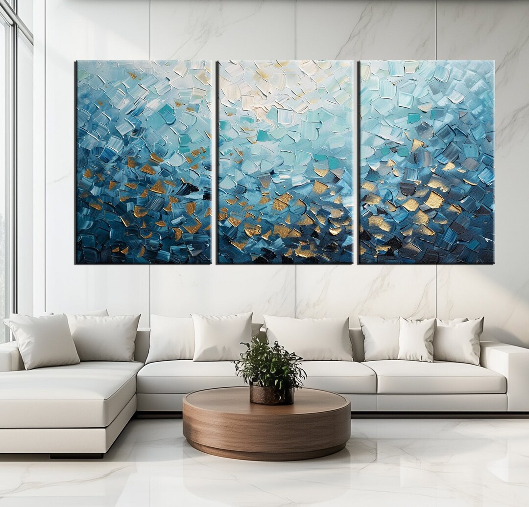 Blue and Gold Abstract Canvas Print | Textured Modern Wall Art - Etsy
