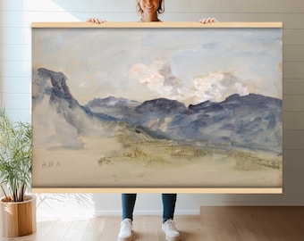 Misty Watercolor Mountain Landscape Canvas | Oversized Calm Nature Wall Art | Tapestry Wall Hanging Print for Peaceful Home Decor hn395