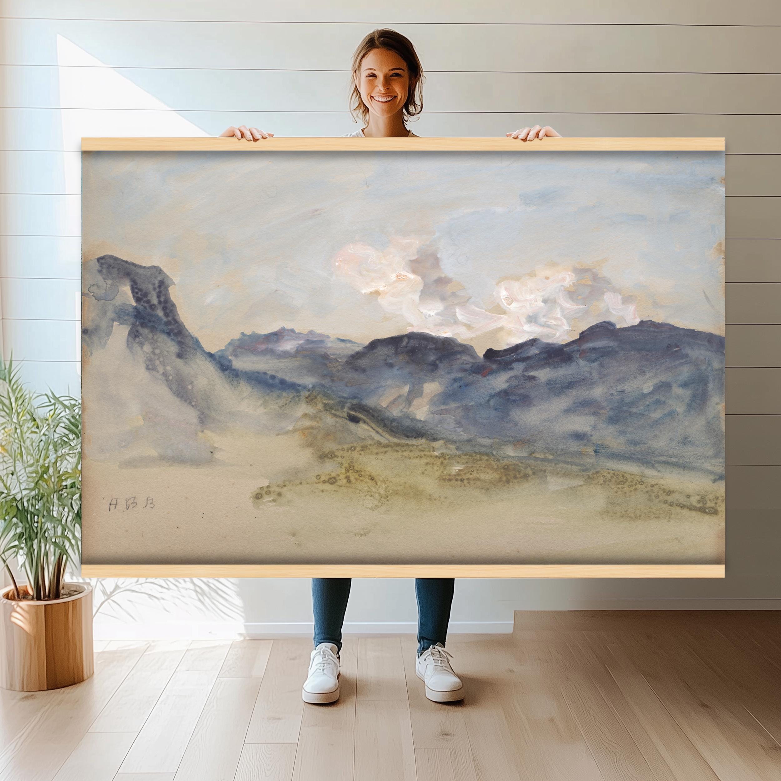 霧の水彩画 山の風景 キャンバス | 特大 穏やかな自然のウォールアート 