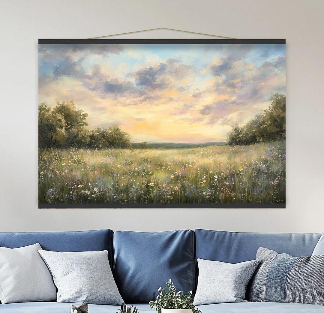 Extra Large Oversized Sunset Meadow Canvas Print | Floral Field ...