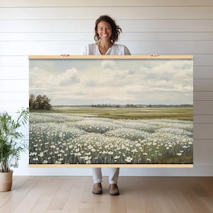 Wildflower Field Tapestry Wall Hanging | Rustic Countryside Nature Decor | Floral Landscape Wall Art | Large Farmhouse Wall Tapestry h101