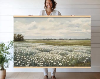Wildflower Field Tapestry Wall Hanging | Rustic Countryside Nature Decor | Floral Landscape Wall Art | Large Farmhouse Wall Tapestry h101