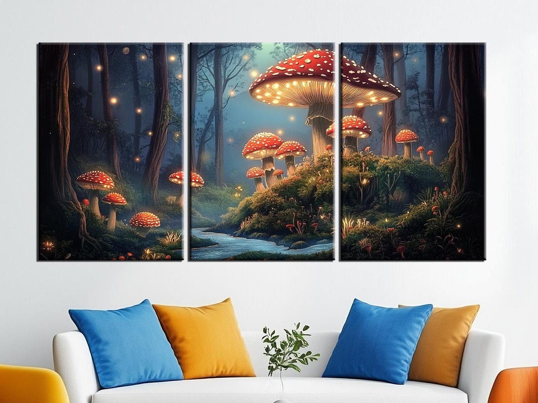 Magical Mushroom Forest Canvas Print | Mystical Glowing Mushrooms Art ...
