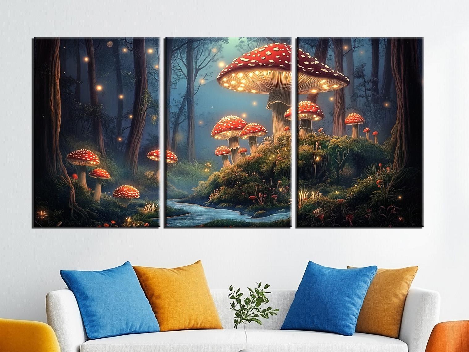 Magical Mushroom Forest Canvas Print | Mystical Glowing Mushrooms Art ...
