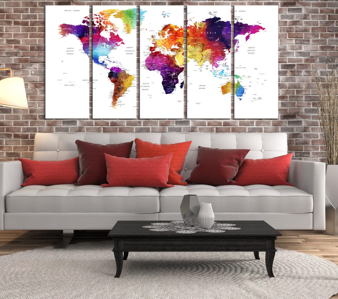 Large Map Canvas Art World Map for Wall World Map Canvas Etsy