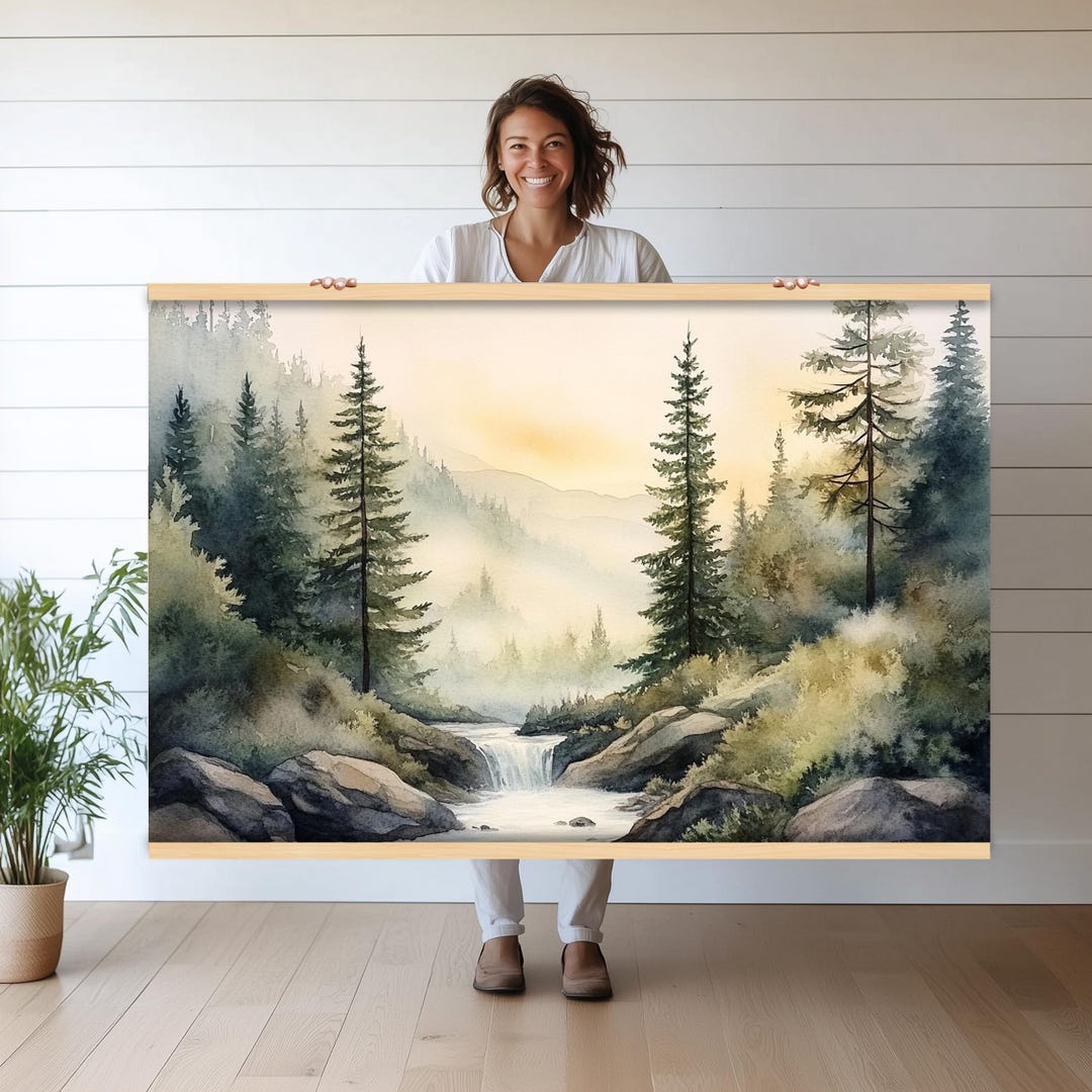 Misty Mountain Forest Canvas Print | Tranquil Waterfall Wall Hanging ...